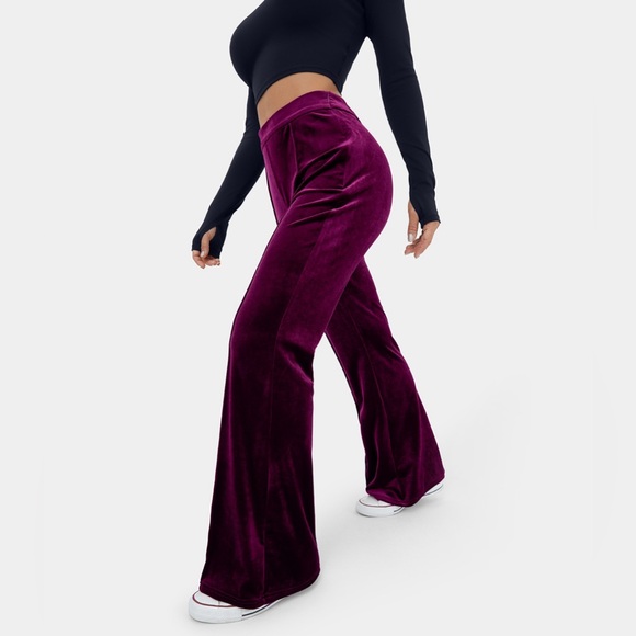 HALARA Pants - Burgundy Velvet Flare Pants